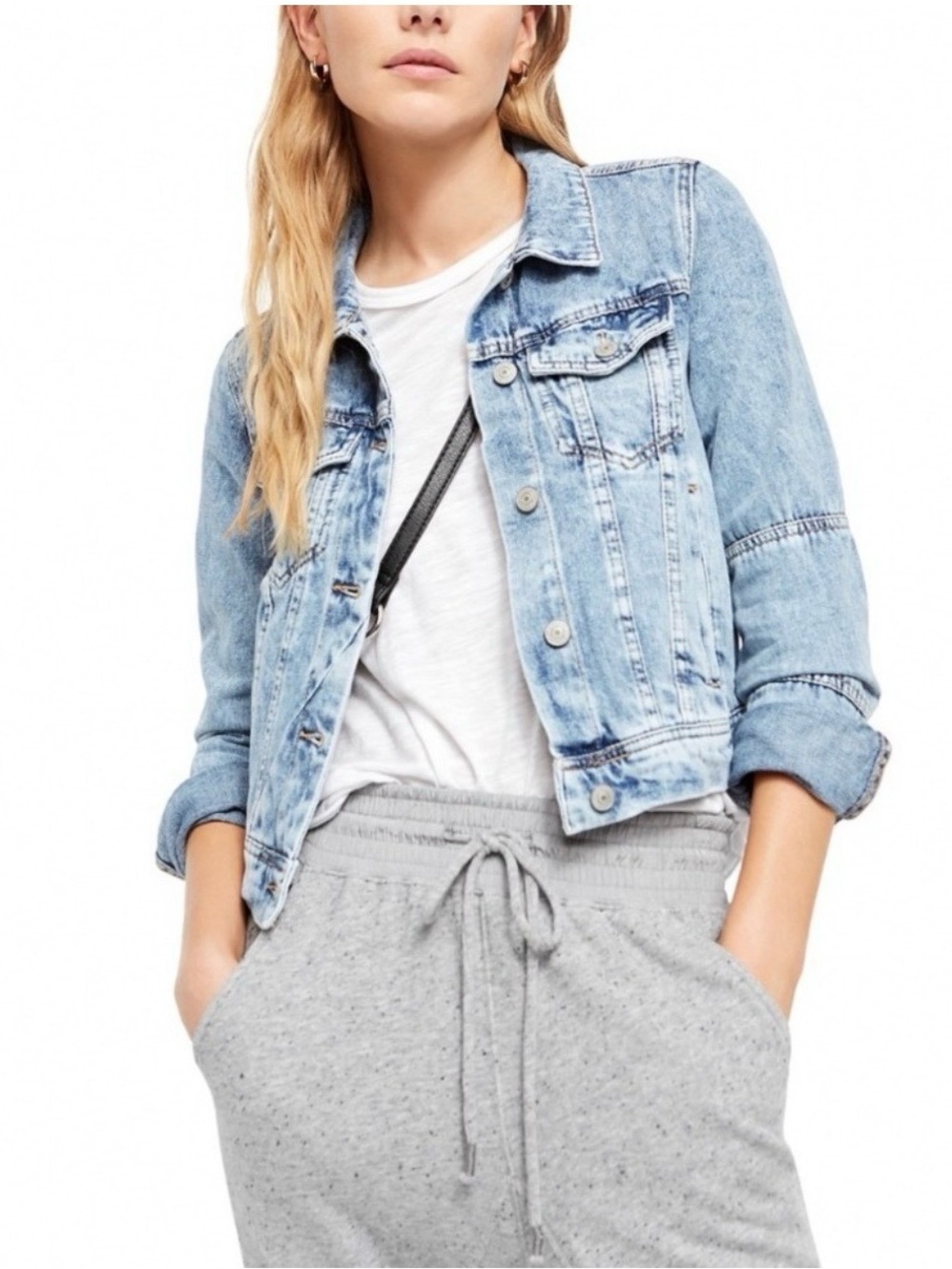 Free People Rumors Light Wash Cropped Denim Jacket - Picture 2 of 3